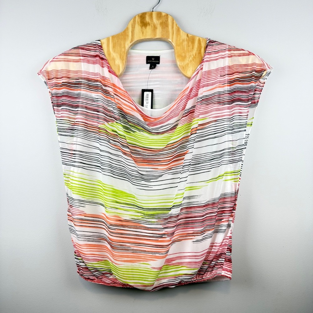 NWT Worthington Womens Cowl Neck Abstract Stripe Blouse XL Geometric Career
